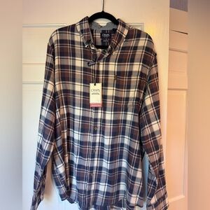 Chaps Men's Brown and Cream Plaid Button-Down Shirt